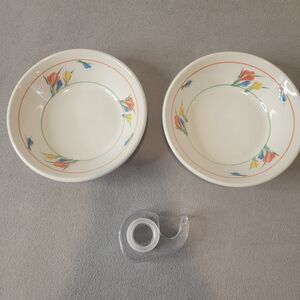 Midwinter 2 Soup Plates Vintage Small Stonehenge Crocus Vintage Retro Floral